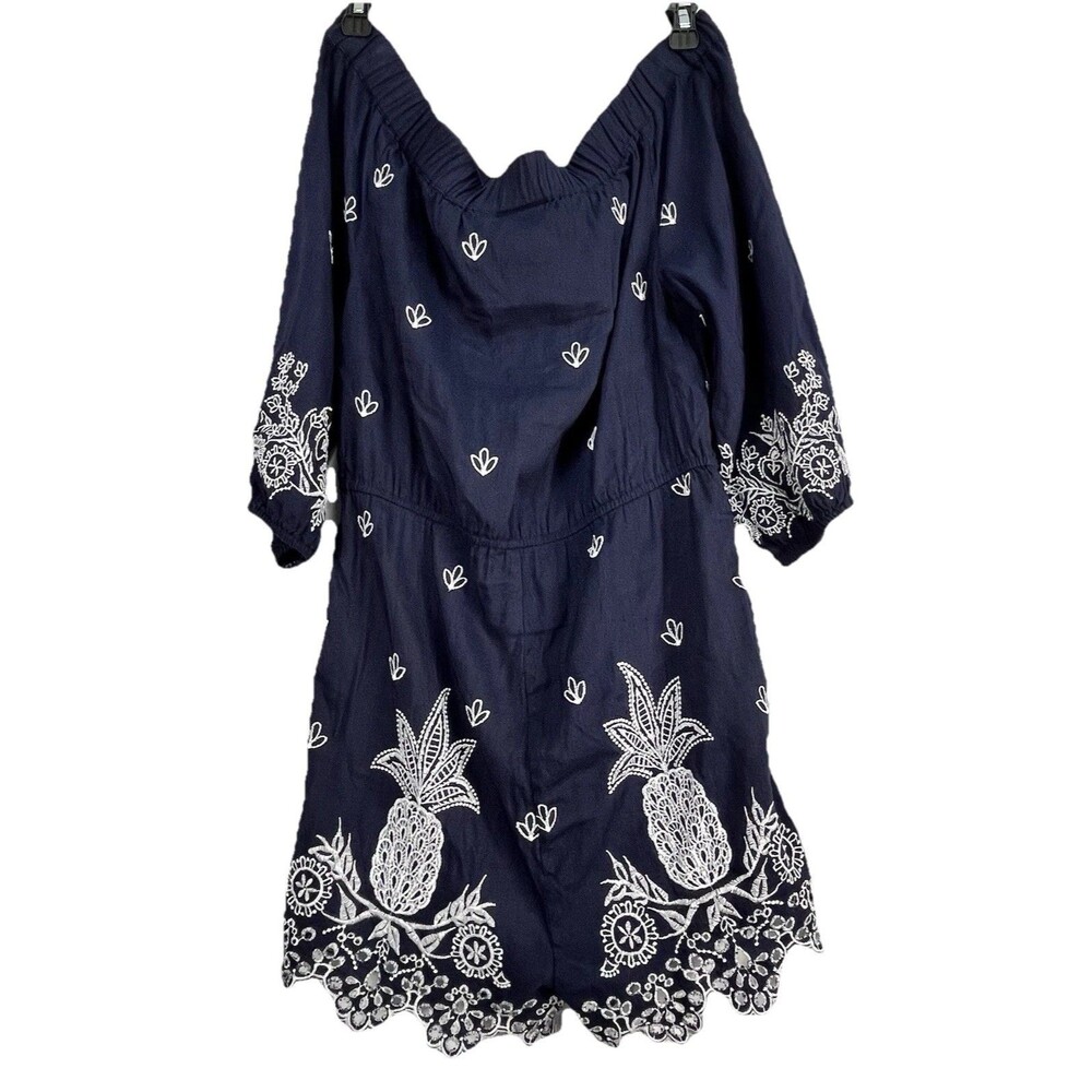 Farm Rio Anthropologie Linen Blend Pineapple Embroidered jumpsuit S - Picture 7 of 15